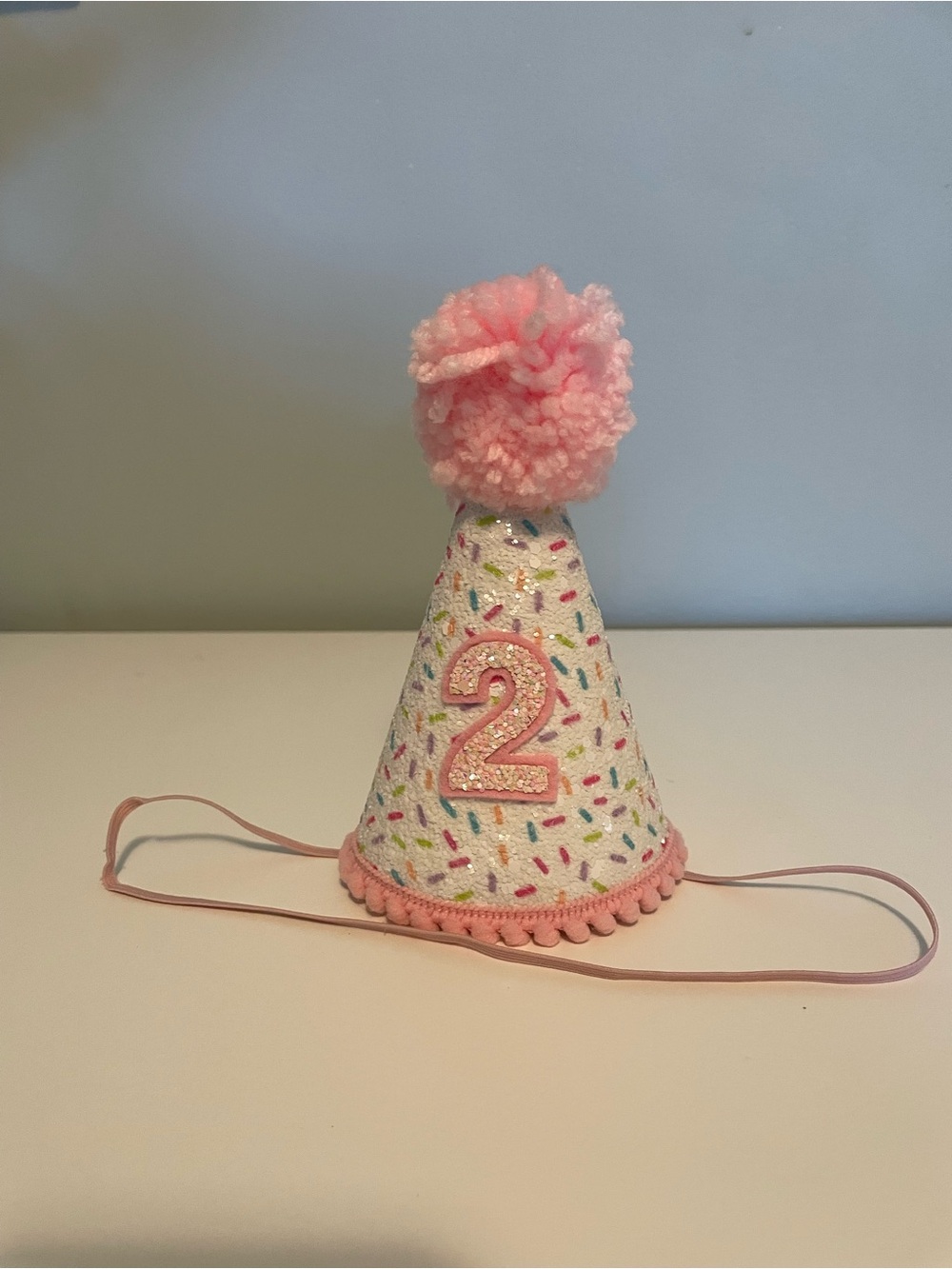 Pink Number '2' Pom-Pom Birthday Party Hat for Toddler